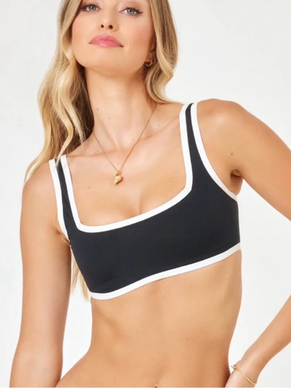 l*space Black and White Fused Ace seamless Bikini Top NWT size L